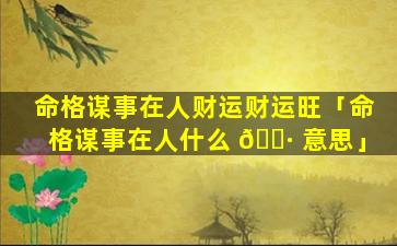 命格谋事在人财运财运旺「命格谋事在人什么 🌷 意思」